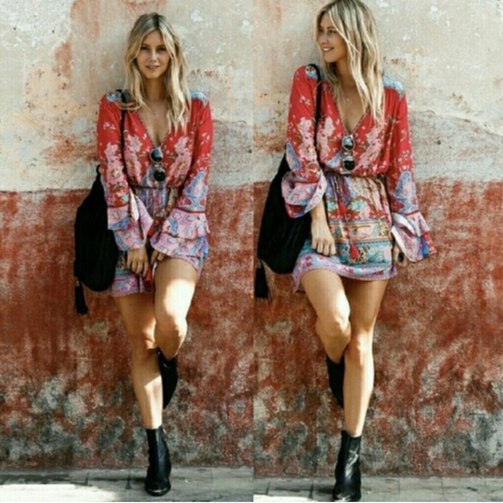 Spell Lotus Playdress Red and Blue Floral Mini Dress